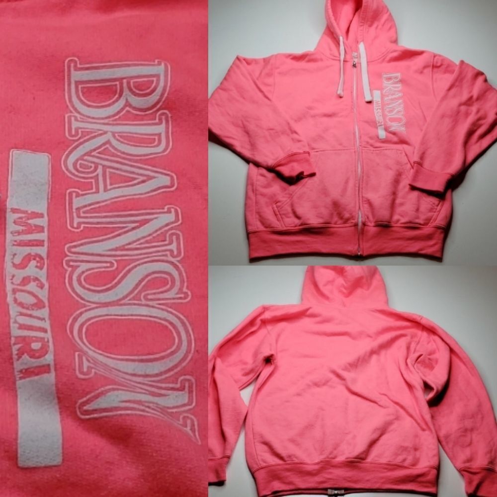 S BRANSON HOODIE HOODED FULL ZIP SWEATSHIRT PINK WHITE MISSOURI small
